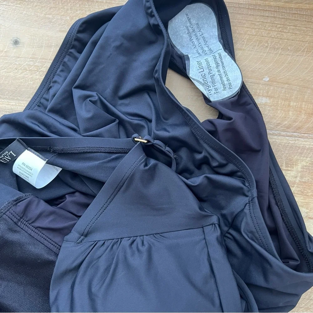Ralph Lauren V Wire One Piece Swimsuit In Black Size 16 New